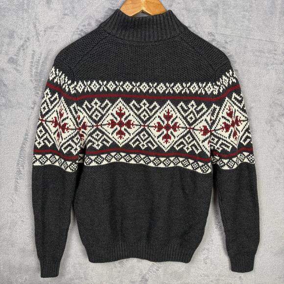 Izod Navy Blue Fair Isle Quarter Zip Long Sleeve Men’s Sweater Medium Preppy - Picture 4 of 6